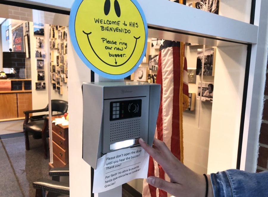 After multiple school shootings around the nation, schools have started taking precautions for everyone who enters the school. HHS now has a bell for people to ring while entering through the front office.
