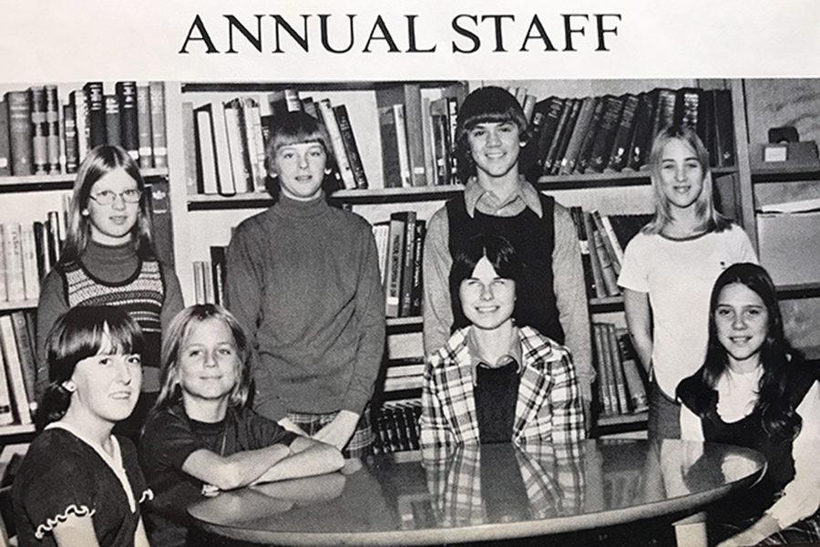 Mary+Inge+%28second+from+right%2C+bottom+row%29+has+been+teaching+for+27+years.+This+photo+was+taken+out+of+technology+teacher+Diana+Flick%27s+seventh+grade+yearbook.