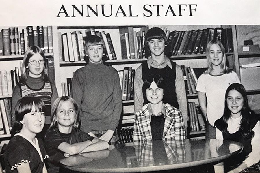 Mary Inge (second from right, bottom row) has been teaching for 27 years. This photo was taken out of technology teacher Diana Flick's seventh grade yearbook.